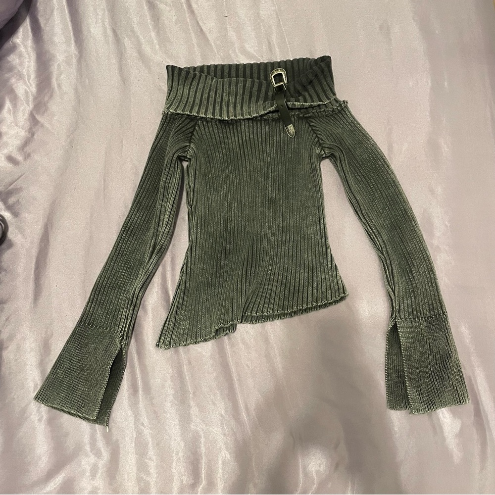 Washed Grey Off-Shoulder Sweater Size 2